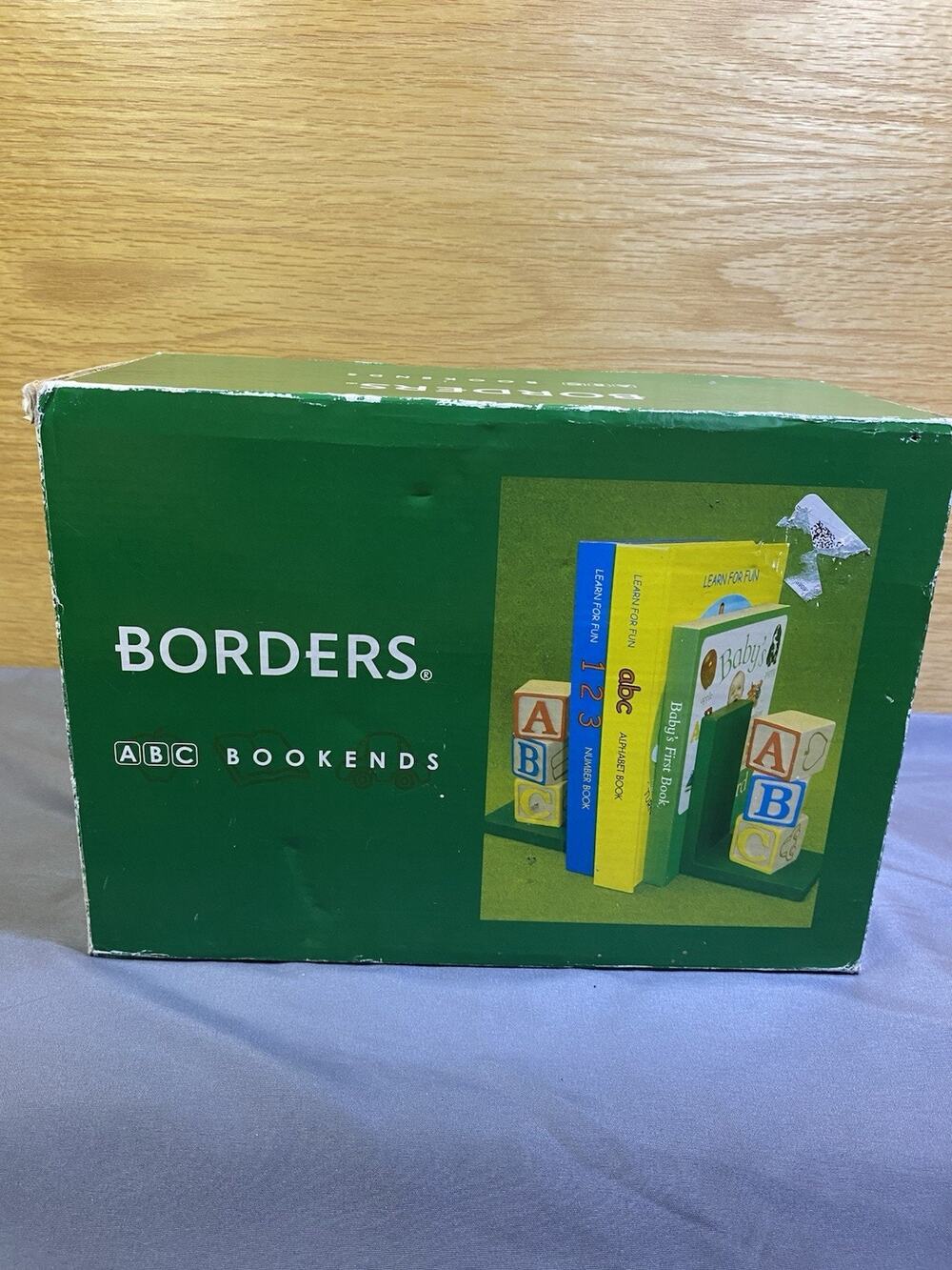 Vintage Borders Pine Wood ABC Bookends - New in Original Box - Kids Bookshelf